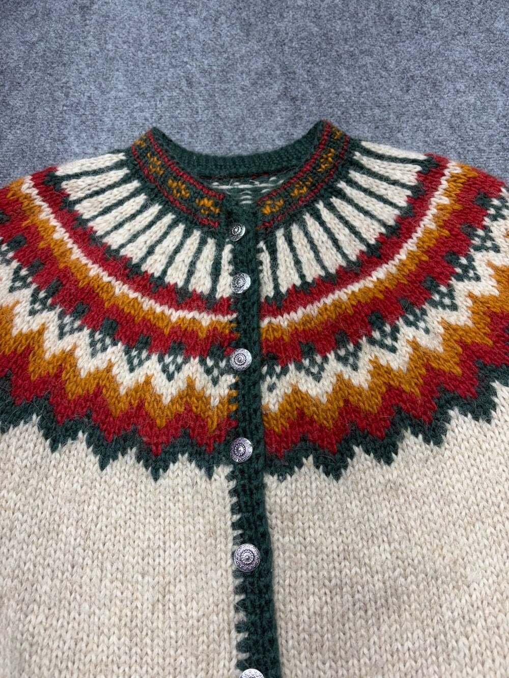 Vintage Iceland Sweaters? Cardigan Pure Wool Knit Folk Nordic Fair Isle Button M - Picture 6 of 13